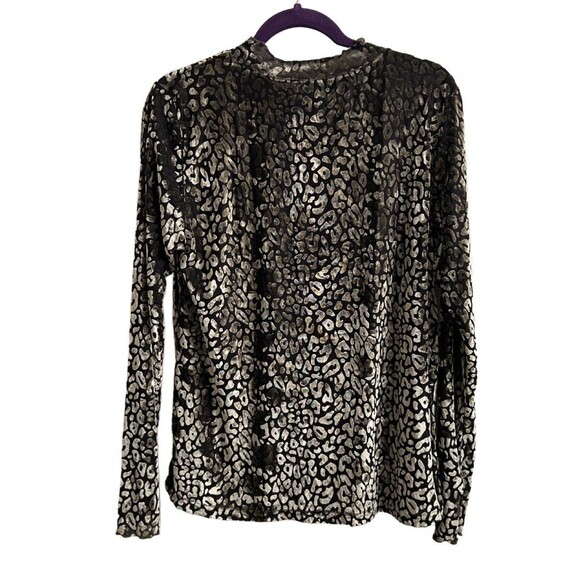 Kori America Women’s Green Velvet Top Animal Print Mock Ruffle Size Large Boho - Picture 2 of 5